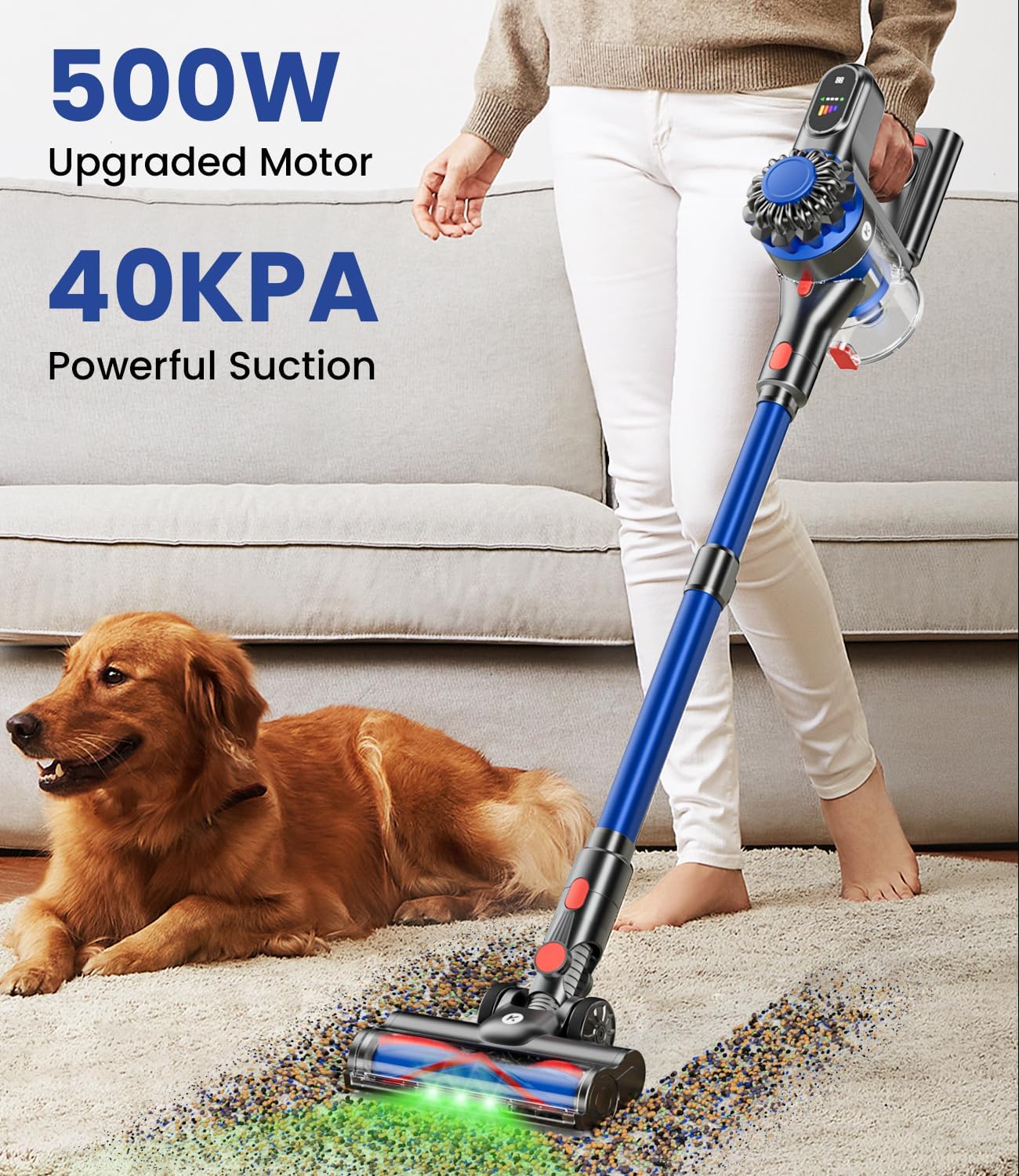 Cordless Vacuum Cleaner, 500W/40Kpa Vacuum Cleaners for Home