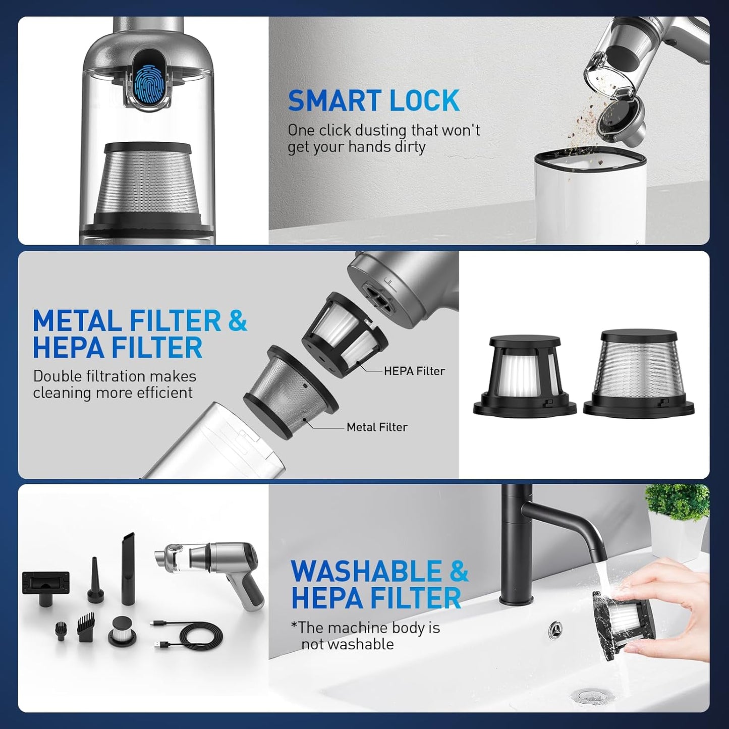 Handheld Car Vacuum Cleaner Cordless, 20000PA Powerful Mini Vacuum