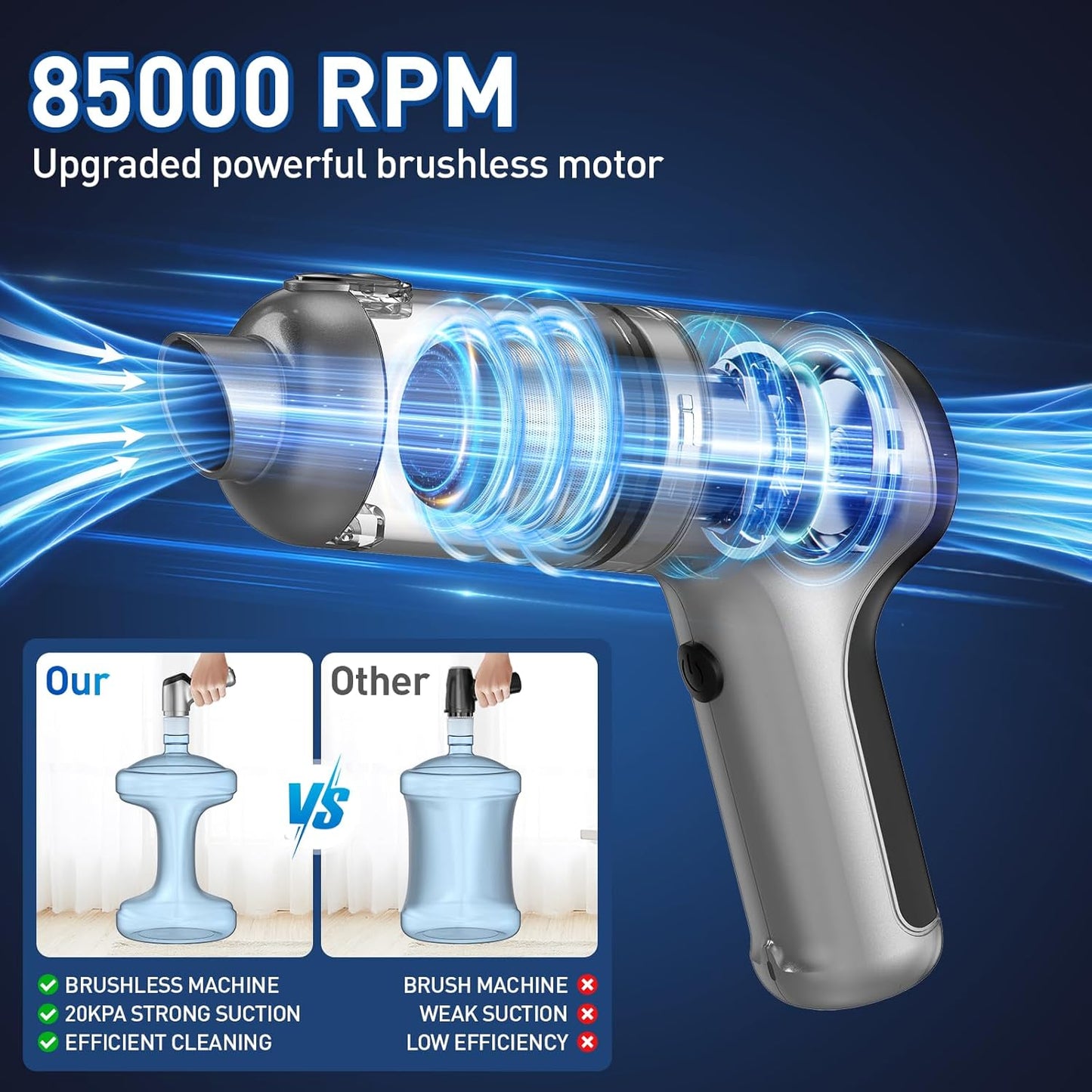 Handheld Car Vacuum Cleaner Cordless, 20000PA Powerful Mini Vacuum