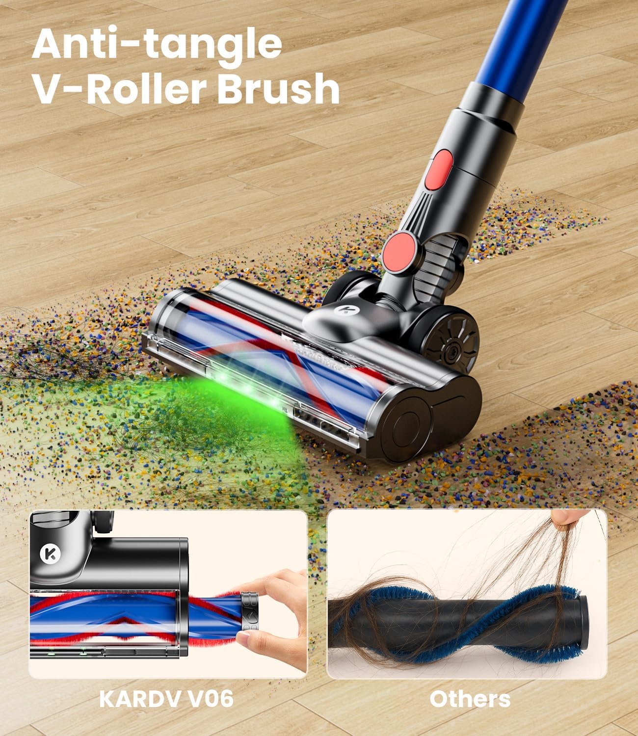 Cordless Vacuum Cleaner, 500W/40Kpa Vacuum Cleaners for Home